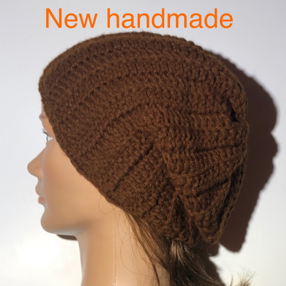 Brown beanie hat New hand crochet size adult or teen